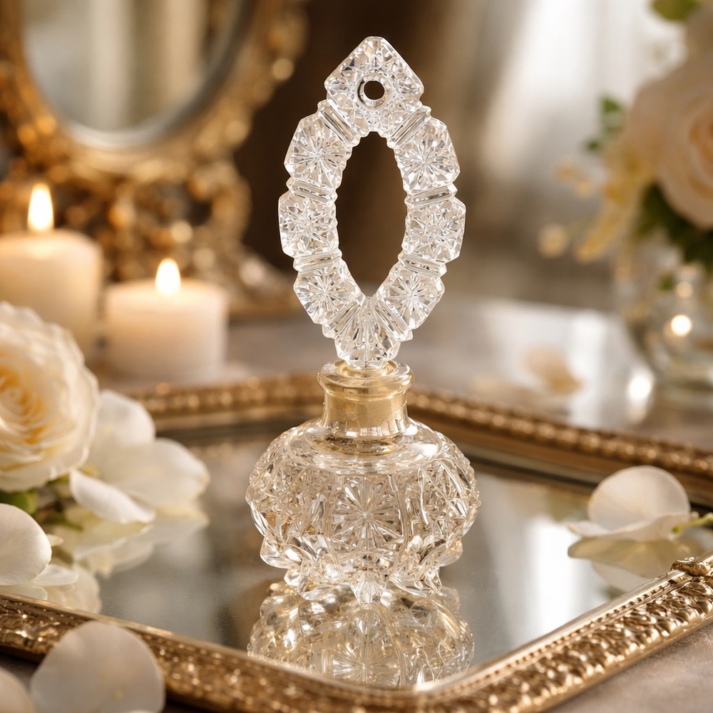 Vintage Glass Perfume Bottle With Ornate Stopper